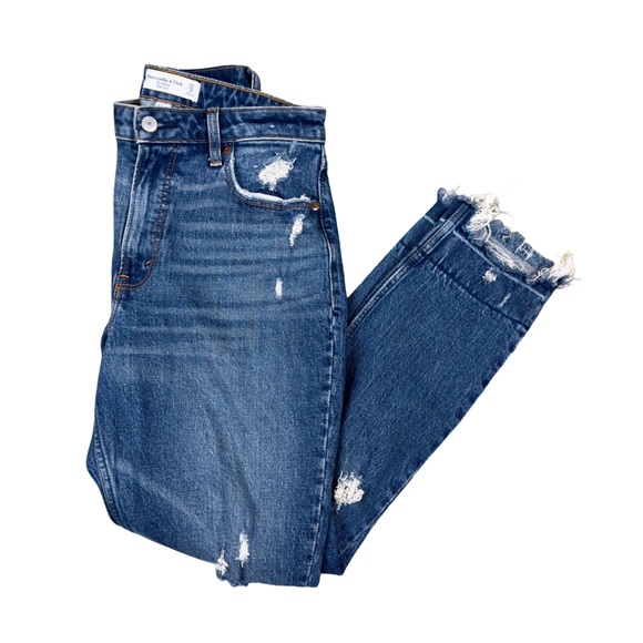 -Abercrombie & Fitch Curve Love Skinny High Rise Distressed Denim Blue Jeans 4R - Picture 2 of 6